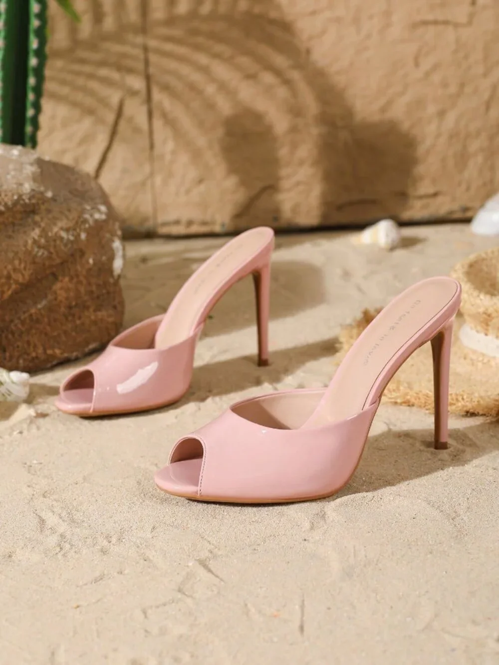 Pink Elegant Women's Round Peep Toe Sexy Slide Stiletto High Heel Sandals